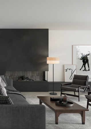 Lampa podłogowa BIKIA czarny E27 klosz z lnu i rafii