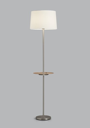 Lampa podłogowa ROMESA chrom matowy, naturalny 1xE27 porty USB A & C abażur biały