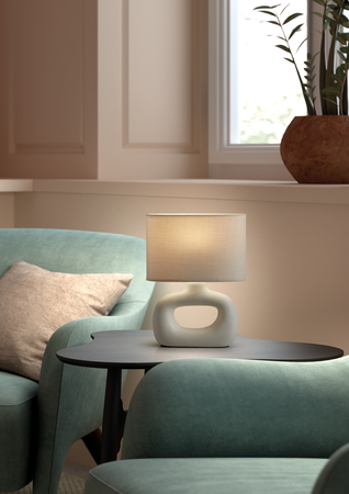 Lampa stołowa PUBOL kremowy E27 abażur kremowy, ceramiczna podstawa