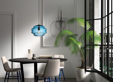 Lampa wisząca MEL niebieski klosz, czarny Ø30cm 1xE27