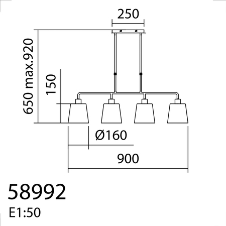 Lampa wisząca DEKO mosiądz mat 4xE27 szklany klosz