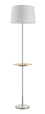 Lampa podłogowa ROMESA chrom matowy, naturalny 1xE27 porty USB A & C abażur biały