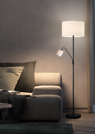 Lampa podłogowa SAM czarny E27+E14 abażur biały