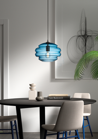 Lampa wisząca MEL niebieski klosz, czarny Ø30cm 1xE27