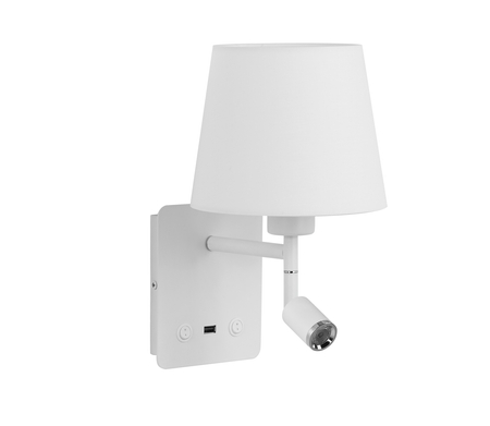 Lampa ścienna MAILAND USB biały mat 1xE27+LED 3W 3000K abażur biały