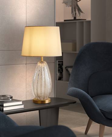 Lampa stołowa BUBLE mosiądz antyczny czerwony, szkło 1xE27 abażur kremowy