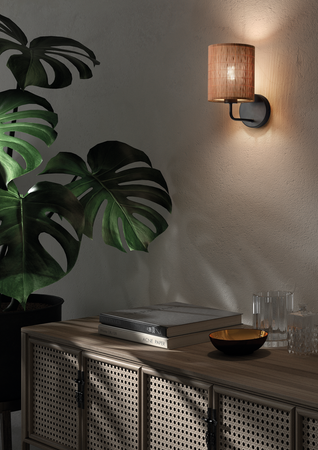Lampa ścienna RAIL czarny 1xE27 abażur z naturalnego bambusu