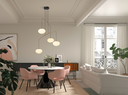 Lampa wisząca PRESS mosiądz mat 4xE27 szkło mleczne