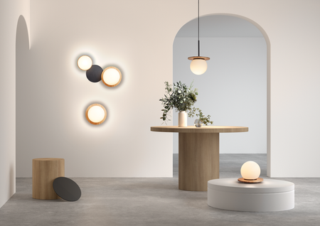 Lampa ścienna łazienkowa FLOC drewno naturalne, czarny mat Ø17 E27 IP44