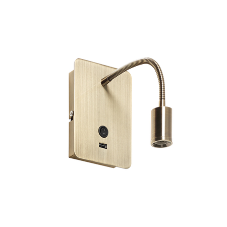 Lampa ścienna READER FLEX mosiądz antyczny + USB LED 3W 3000K