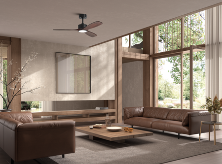 Wentylator SANTORINI czarny, orzech Ø112 DC 30W LED 24W CCT zmienna barwa, pilot