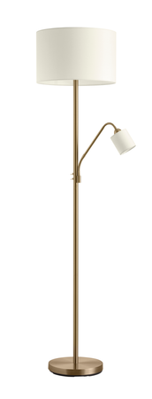 Lampa podłogowa SAM mosiądz antyczny E27+E14 abażur kremowy