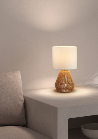 Lampa stołowa CORDA naturalny E27 abażur kremowy, sznur naturalny