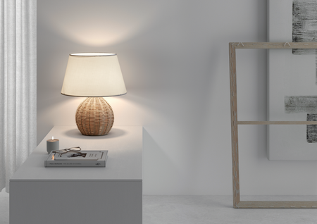 Lampa stołowa NAIROBI bambus naturalny E27 abażur biały