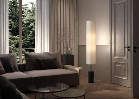 Lampa podłogowa TABATA czarna 1xE27 z kremowym plisowanym abażurem