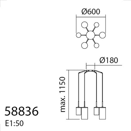 Lampa wisząca TRIEL czarny, mosiądz antyczny 6xE27