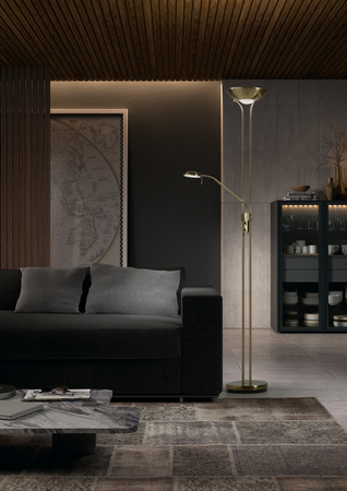 Lampa podłogowa DINA mosiądz antyczny LED 3000K 18W+5W ściemniana