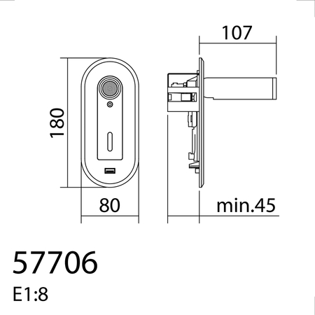 Lampa ścienna podtynkowa PALACE mosiądz mat LED 3W + włącznik dotykowy + USB C