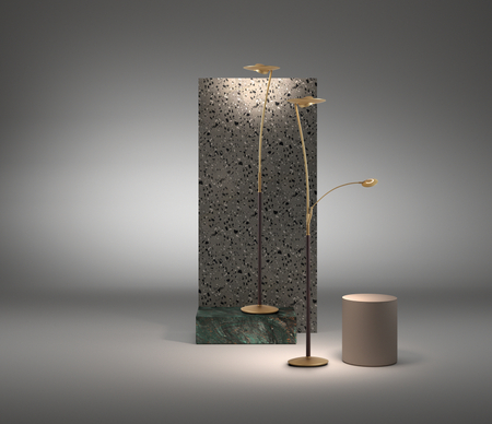 Lampa podłogowa ZENIT S WOOD mosiądz mat, orzech LED 30+10W 3000K ściemnialna